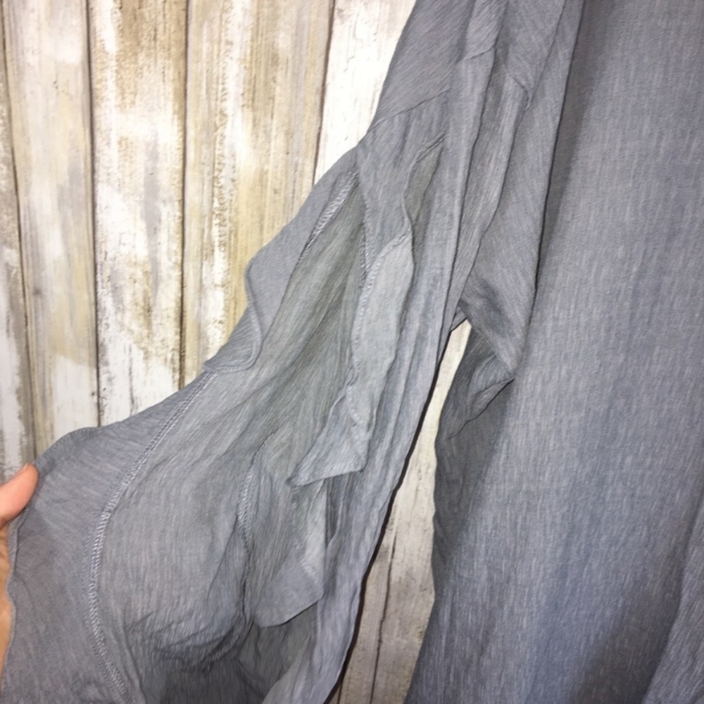Umgee Dusty Blue Ruffle Open Sleeve Button Down - Picture 3 of 5